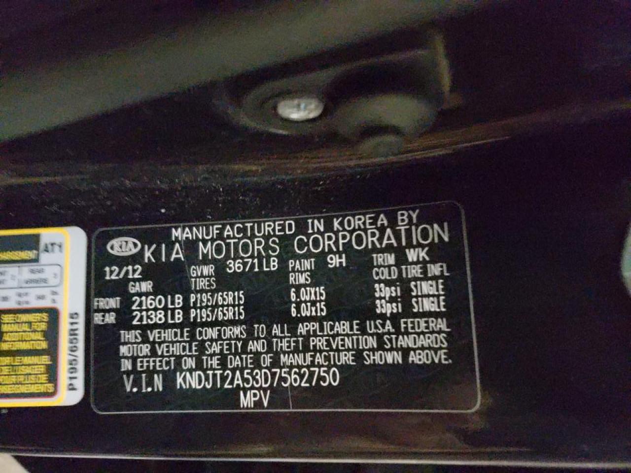 Photo 10 from auction – 2013 KIA SOUL with VIN KNDJT2A53D7562750