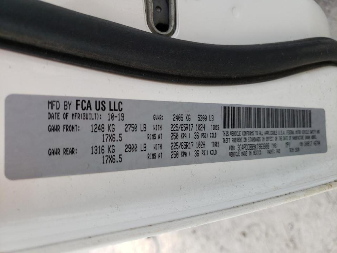 Photo 10 from auction – 2019 DODGE JOURNEY SE with VIN 3C4PDCBB9KT863808