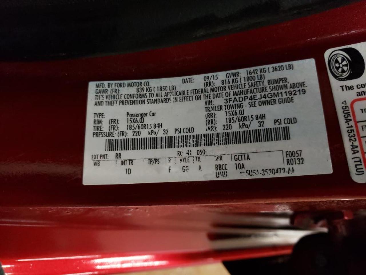 Photo 10 from auction – 2016 FORD FIESTA SE with VIN 3FADP4EJ4GM119219