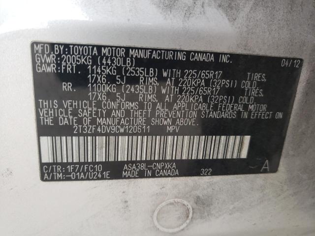 Photo 10 from auction – 2012 TOYOTA RAV4 with VIN 2T3ZF4DV9CW120611