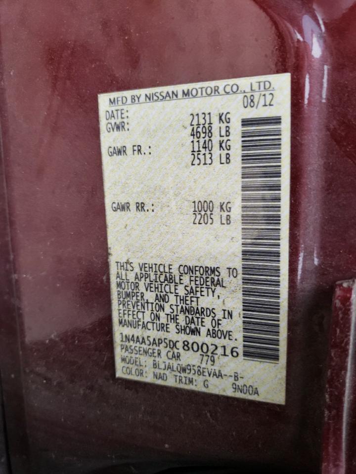 Photo 10 from auction – 2013 NISSAN MAXIMA S with VIN 1N4AA5AP5DC800216