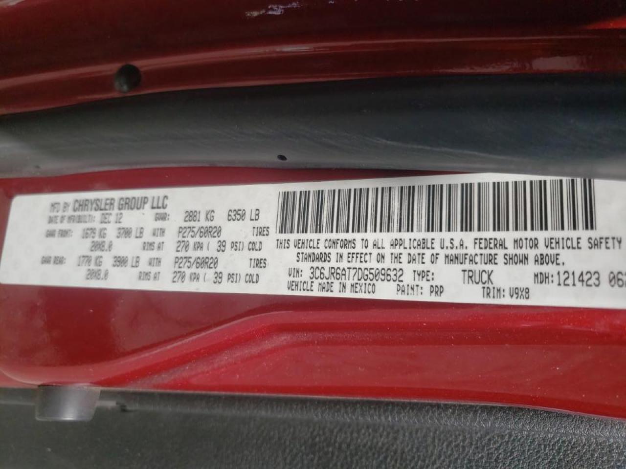 Photo 10 from auction – 2013 RAM 1500 ST with VIN 3C6JR6AT7DG509632