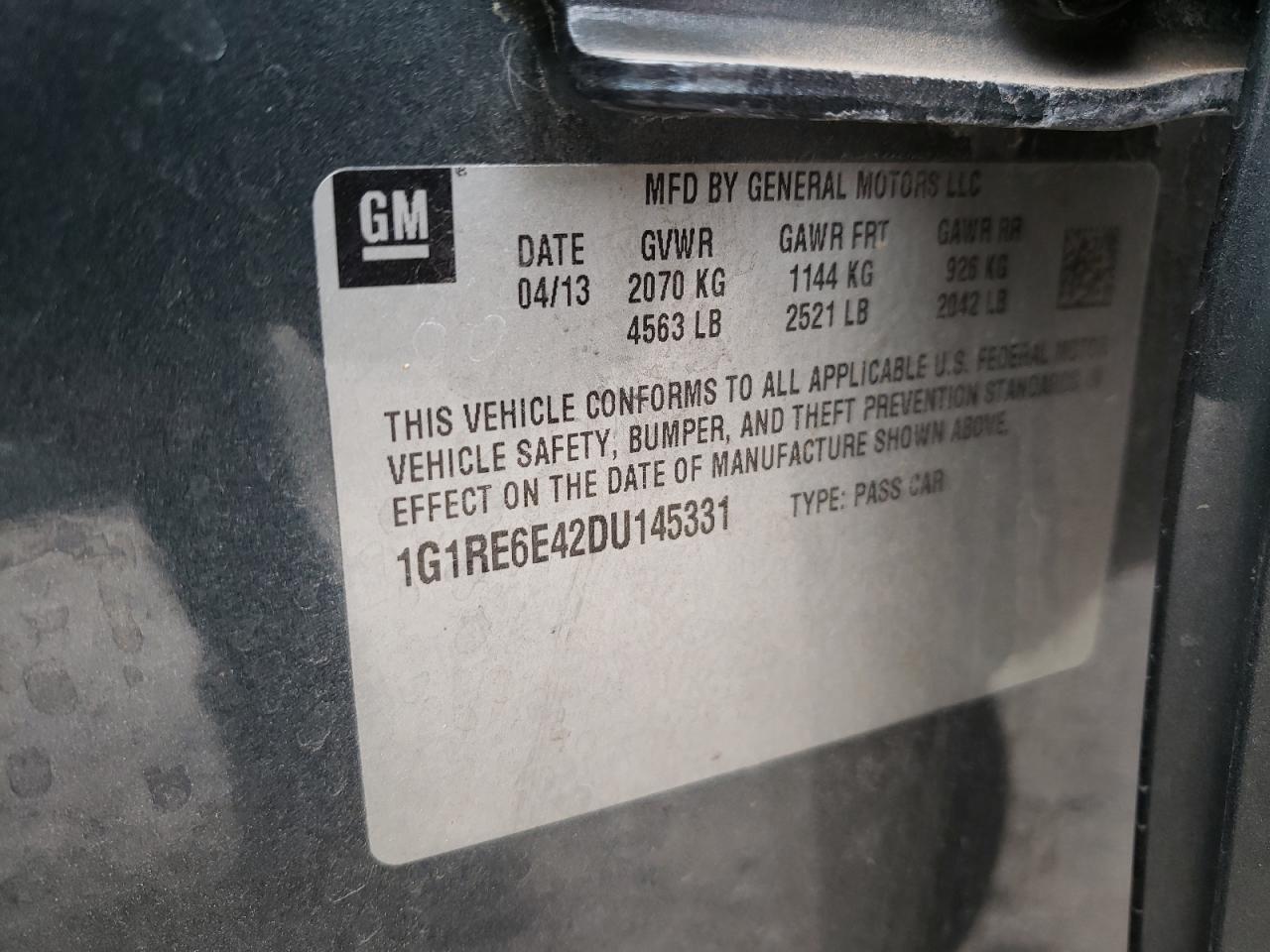 Photo 10 from auction – 2013 CHEVROLET VOLT with VIN 1G1RE6E42DU145331