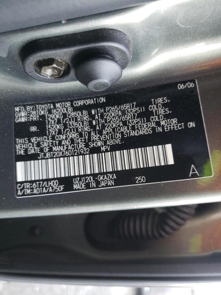 Photo 10 from auction – 2006 LEXUS GX 470 with VIN JTJBT20X760121932