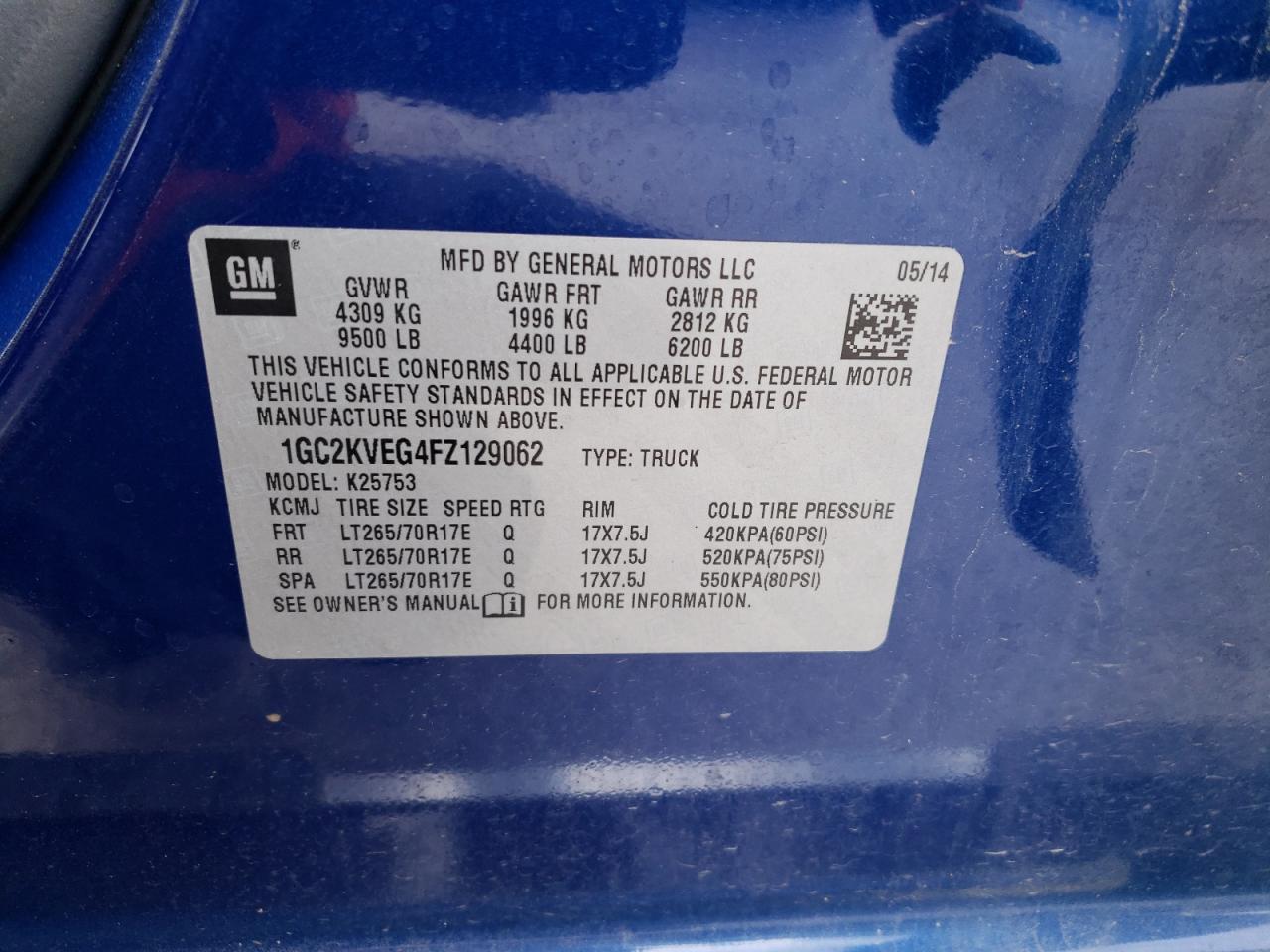 Photo 10 from auction – 2015 CHEVROLET SILVERADO with VIN 1GC2KVEG4FZ129062