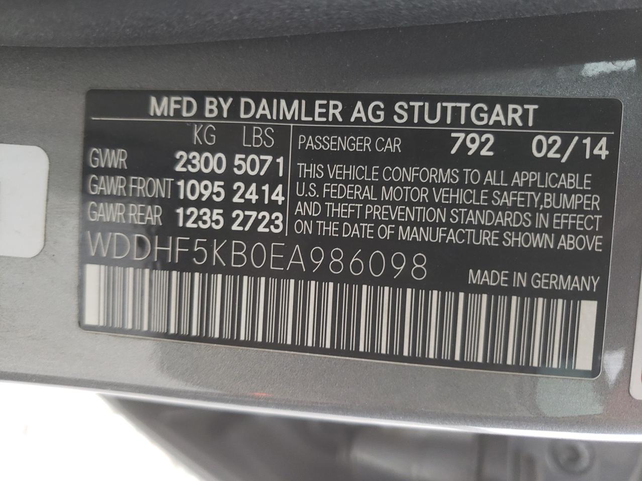 Photo 10 from auction – 2014 MERCEDES-BENZ E 350 with VIN WDDHF5KB0EA986098