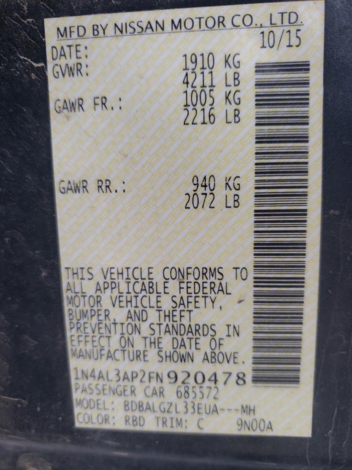 Photo 10 from auction – 2015 NISSAN ALTIMA 2.5 with VIN 1N4AL3AP2FN920478