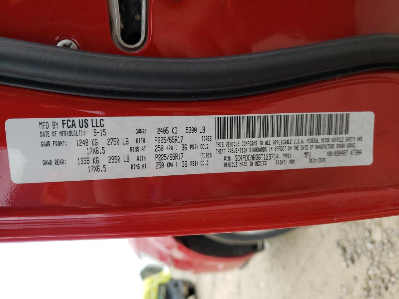 Photo 10 from auction – 2016 DODGE JOURNEY SE with VIN 3C4PDCAB3GT123714