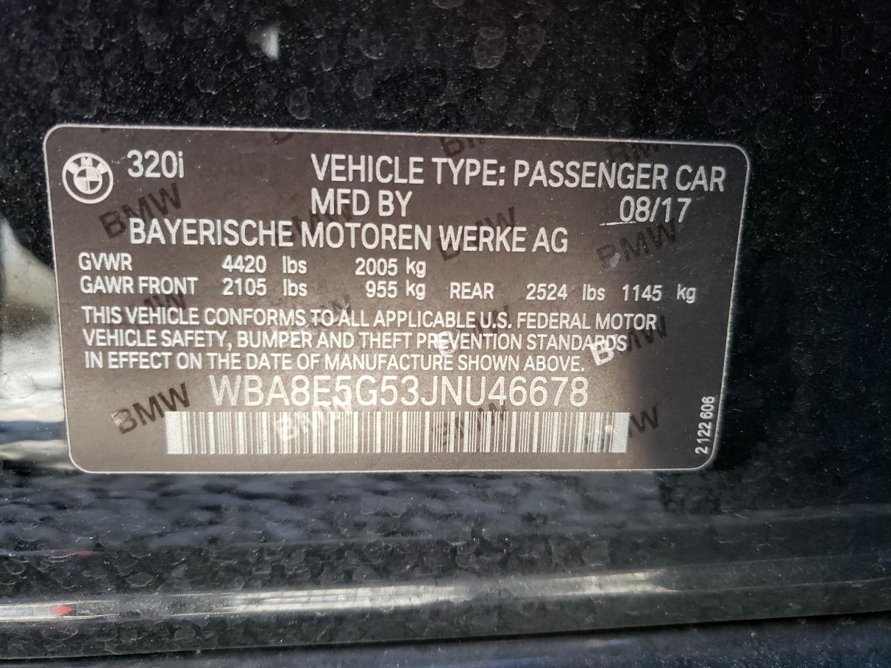 Photo 10 from auction – 2018 BMW 320 XI with VIN WBA8E5G53JNU46678