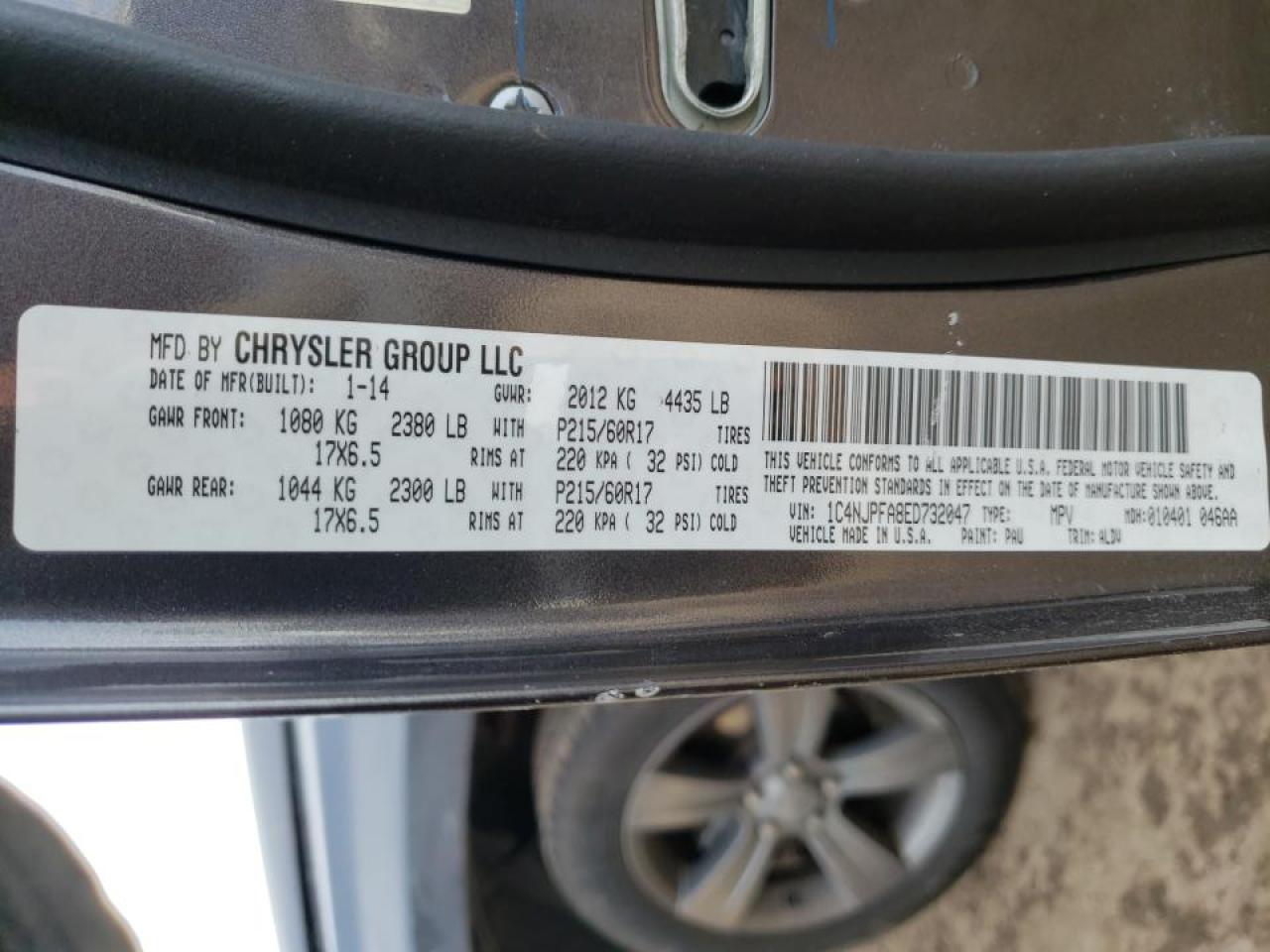 Photo 10 from auction – 2014 JEEP PATRIOT LA with VIN 1C4NJPFA8ED732047