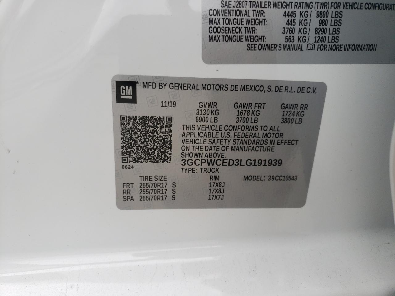 Photo 10 from auction – 2020 CHEVROLET SILVERADO with VIN 3GCPWCED3LG191939