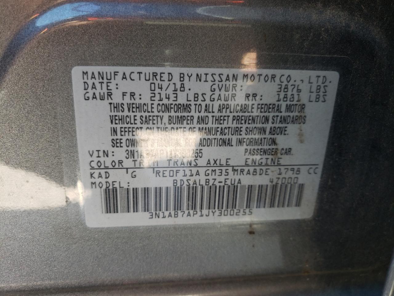 Photo 10 from auction – 2018 NISSAN SENTRA S with VIN 3N1AB7AP1JY300255
