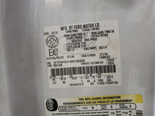 Photo 10 from auction – 2010 FORD F150 SUPER with VIN 1FTFW1EV1AFC00225