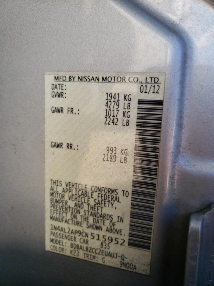 Photo 10 from auction – 2012 NISSAN ALTIMA BAS with VIN 1N4AL2AP9CN515952