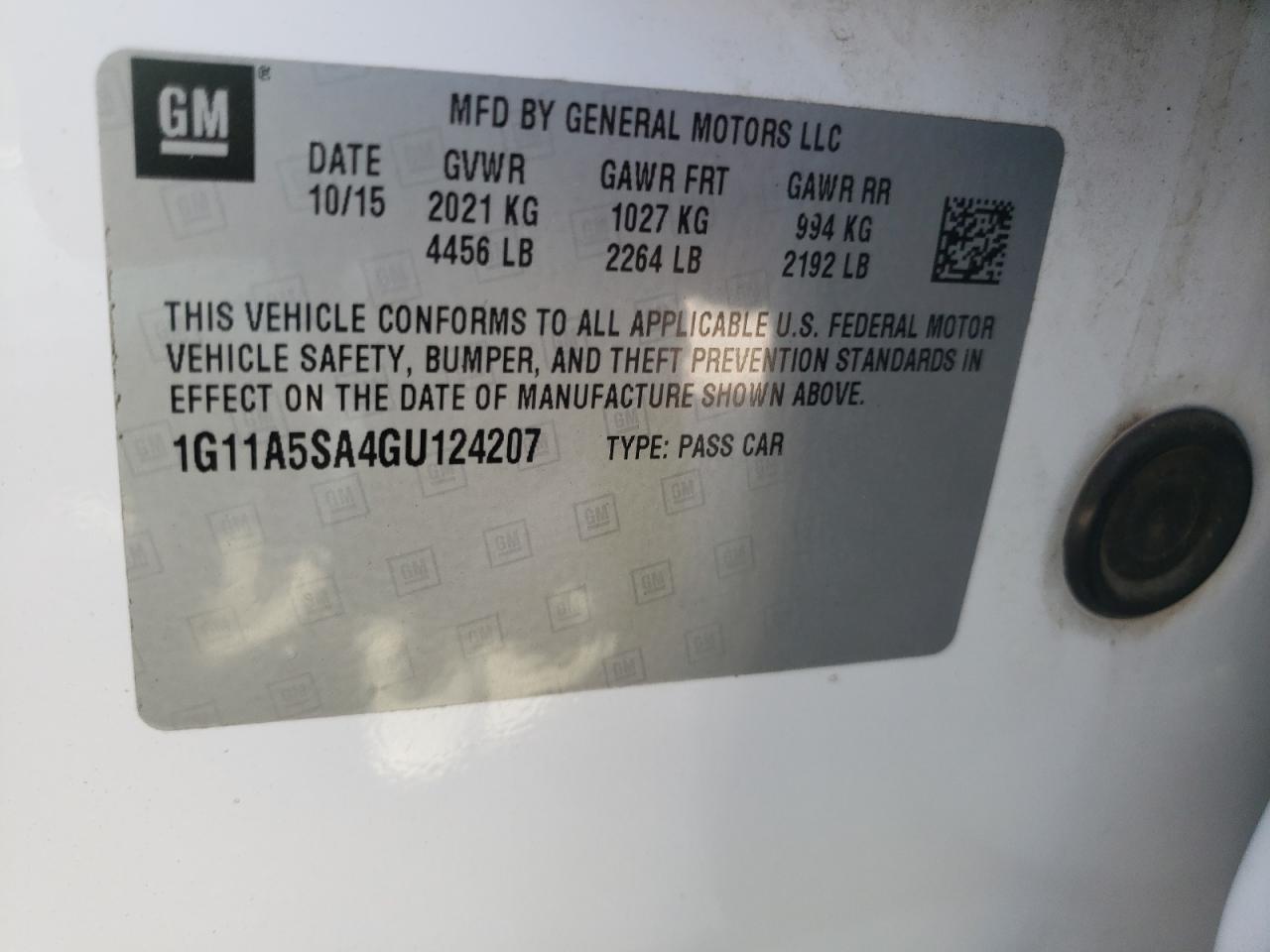 Photo 10 from auction – 2016 CHEVROLET MALIBU LIM with VIN 1G11A5SA4GU124207