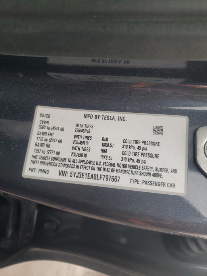 Photo 10 from auction – 2020 TESLA MODEL 3 with VIN 5YJ3E1EA0LF797667
