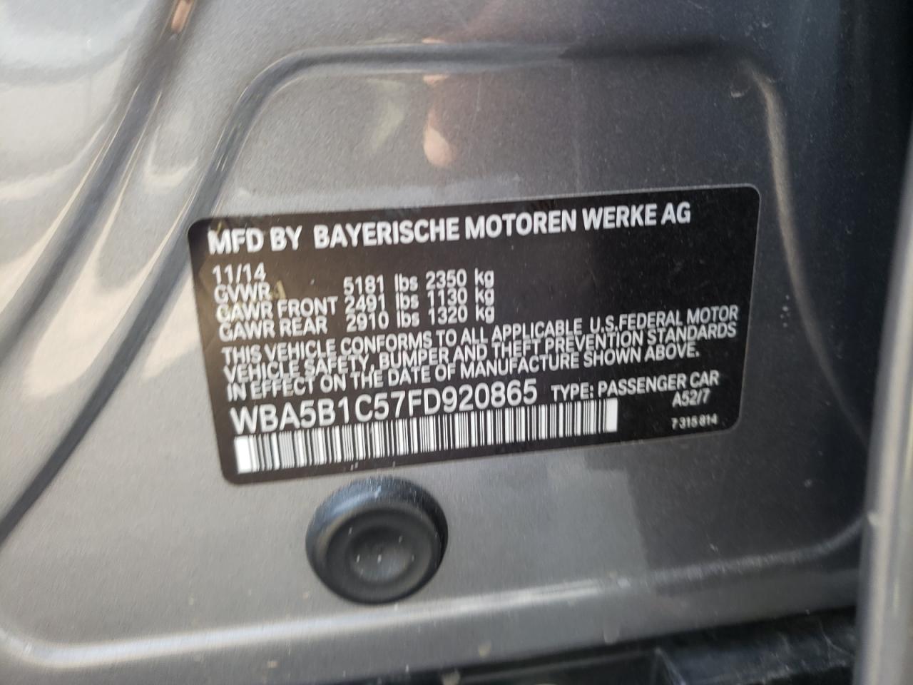 Photo 10 from auction – 2015 BMW 535 I with VIN WBA5B1C57FD920865