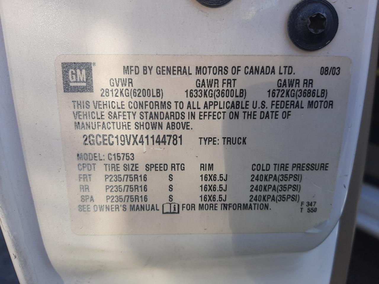 Photo 11 from auction – 2004 CHEVROLET SILVERADO with VIN 2GCEC19VX41144781