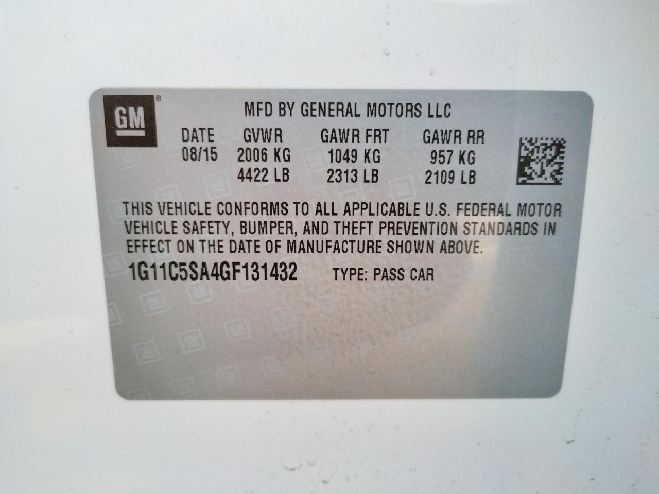 Photo 10 from auction – 2016 CHEVROLET MALIBU LIM with VIN 1G11C5SA4GF131432