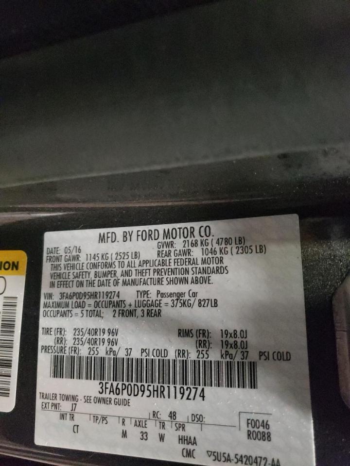 Photo 10 from auction – 2017 FORD FUSION TIT with VIN 3FA6P0D95HR119274