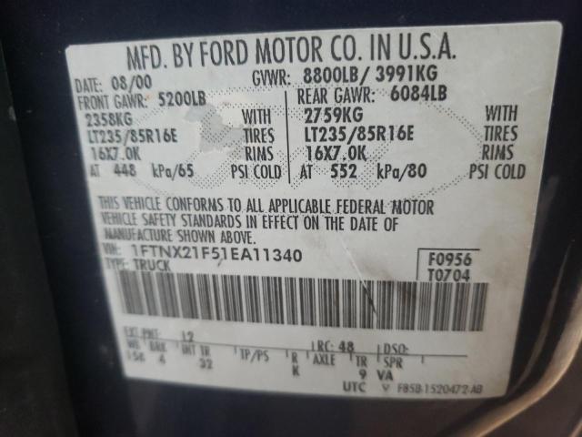 Photo 10 from auction – 2001 FORD F250 SUPER with VIN 1FTNX21F51EA11340