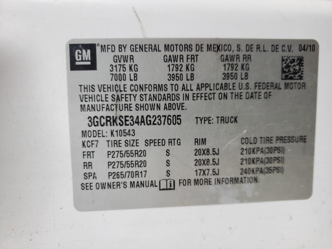 Photo 10 from auction – 2010 CHEVROLET SILVERADO with VIN 3GCRKSE34AG237605