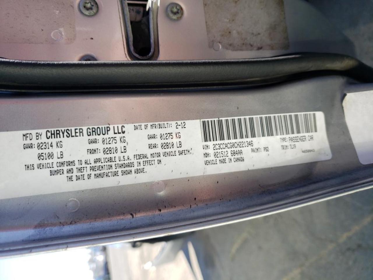 Photo 10 from auction – 2012 CHRYSLER 300 LIMITE with VIN 2C3CCACG0CH221346