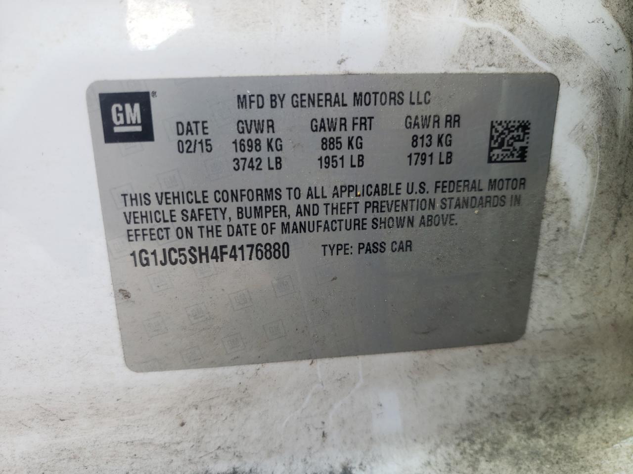 Photo 10 from auction – 2015 CHEVROLET SONIC with VIN 1G1JC5SH4F4176880