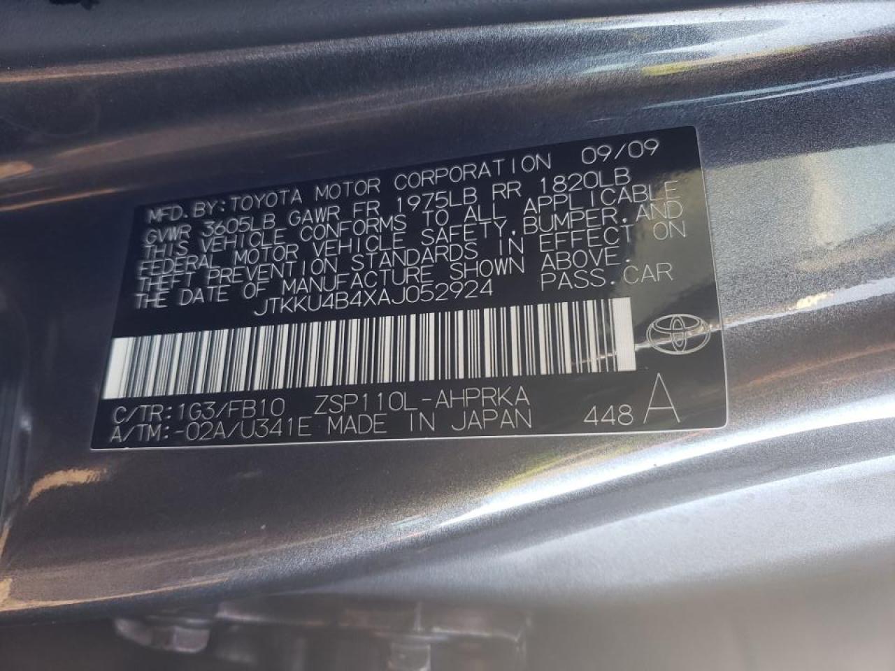 Photo 10 from auction – 2010 TOYOTA SCION XD with VIN JTKKU4B4XAJ052924