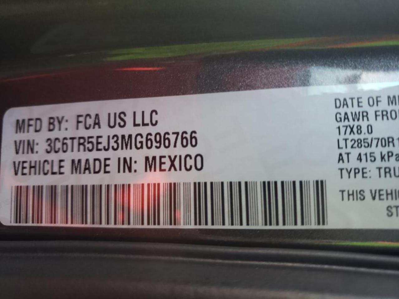 Photo 10 from auction – 2021 RAM 2500 POWER with VIN 3C6TR5EJ3MG696766