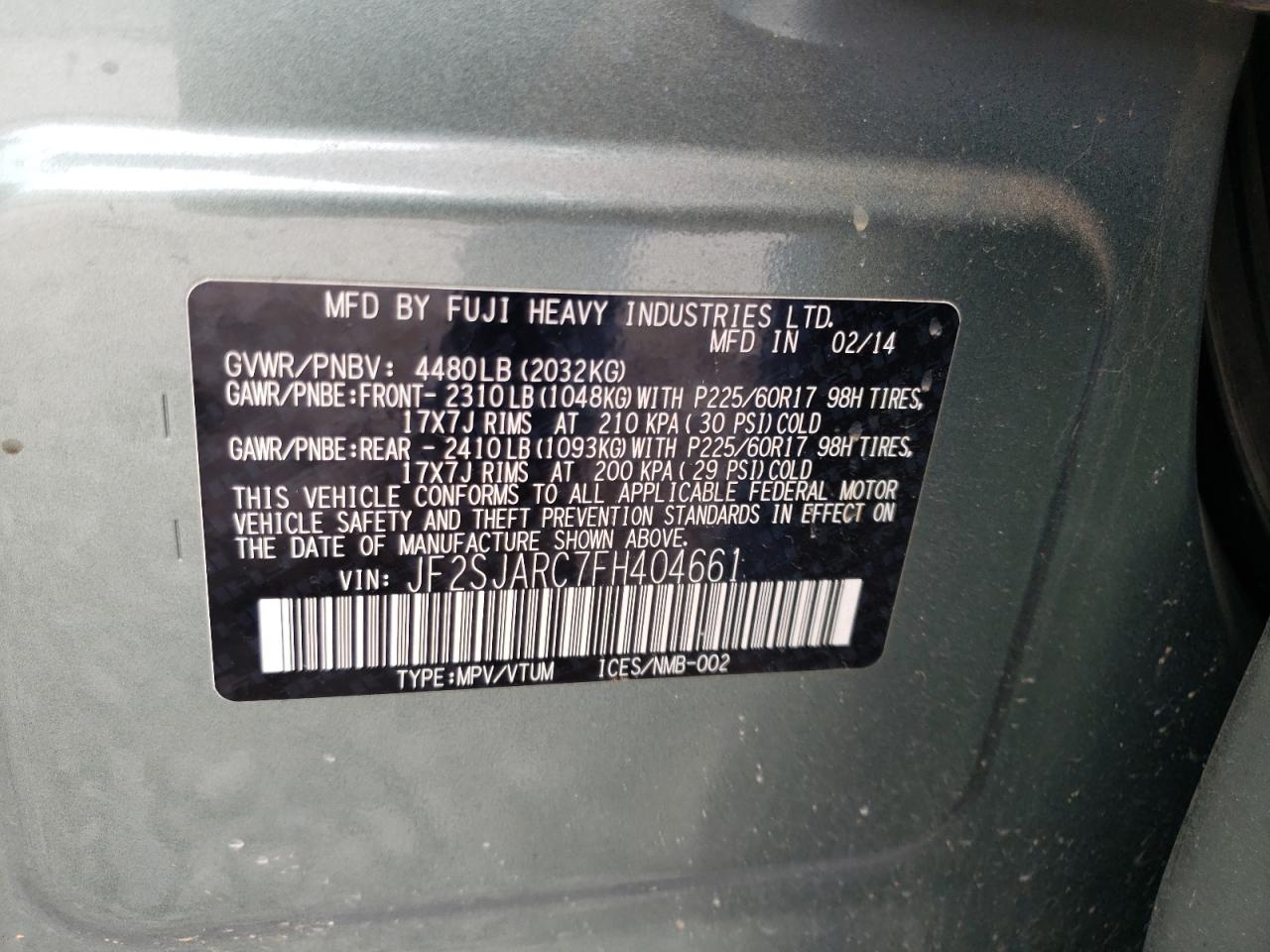 Photo 10 from auction – 2015 SUBARU FORESTER 2 with VIN JF2SJARC7FH404661