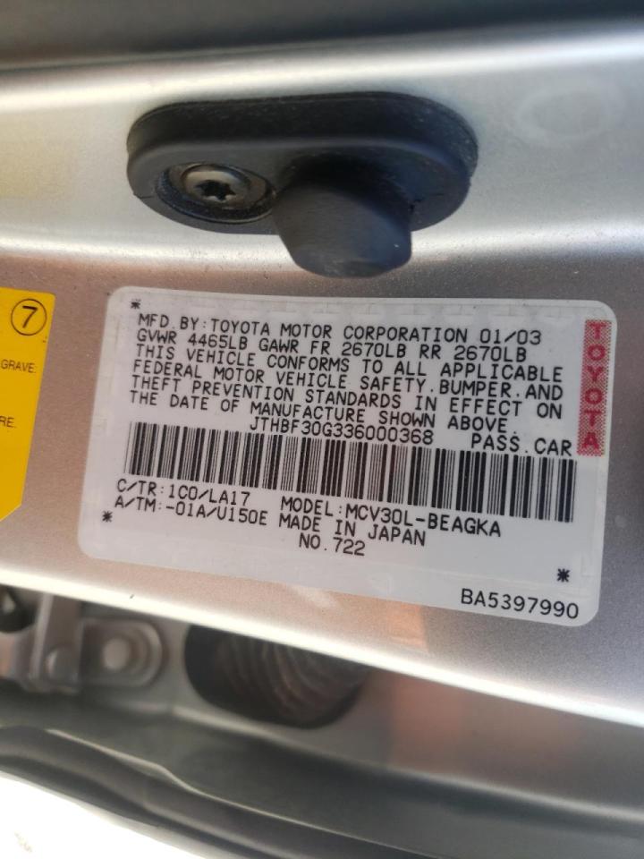 Photo 10 from auction – 2003 LEXUS ES 300 with VIN JTHBF30G336000368