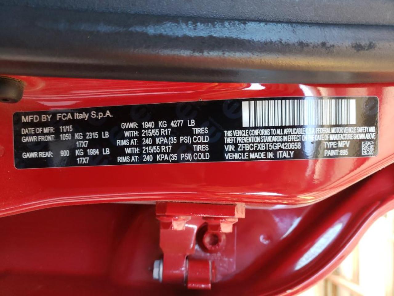 Zdjęcie 10 z aukcji – 2016 FIAT 500X EASY z VIN ZFBCFXBT5GP420658