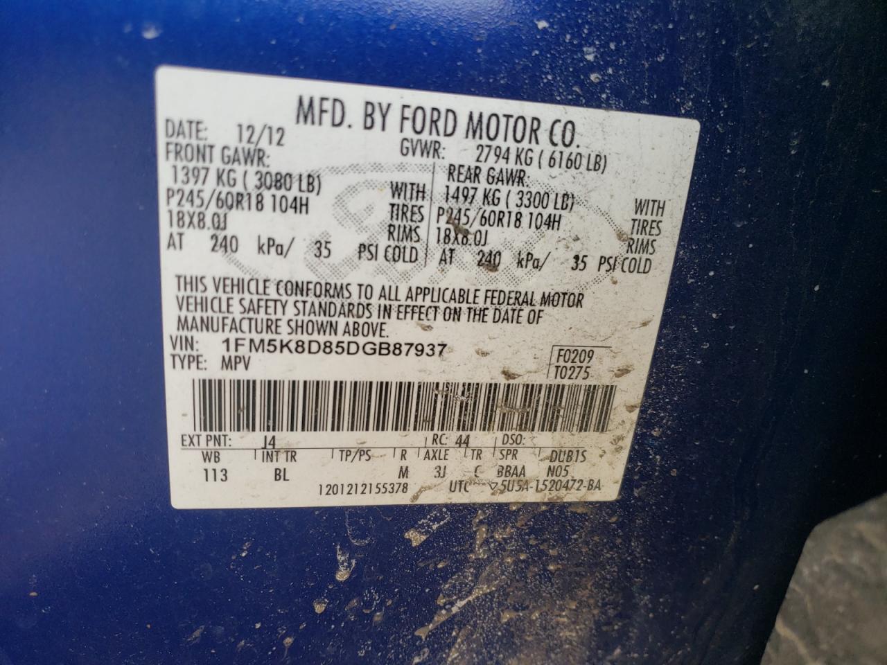 Photo 10 from auction – 2013 FORD EXPLORER X with VIN 1FM5K8D85DGB87937