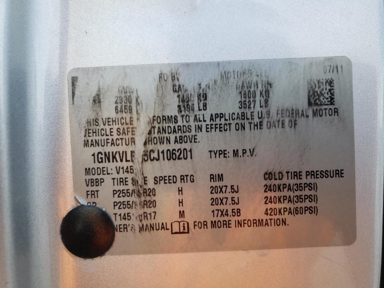 Photo 10 from auction – 2012 CHEVROLET TRAVERSE L with VIN 1GNKVLED5CJ106201
