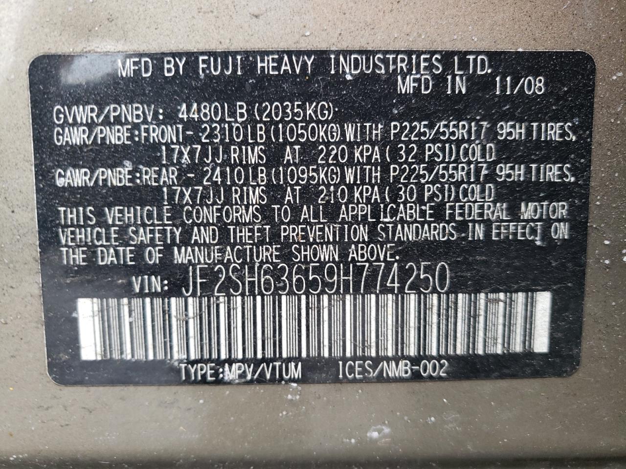 Photo 10 from auction – 2009 SUBARU FORESTER 2 with VIN JF2SH63659H774250