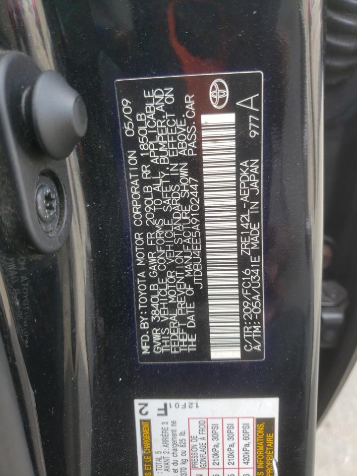 Photo 10 from auction – 2010 TOYOTA COROLLA BA with VIN JTDBU4EE5A9102447