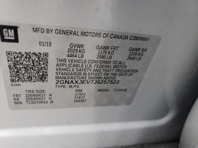 Photo 10 from auction – 2018 CHEVROLET EQUINOX LT with VIN 2GNAXJEV7J6257523