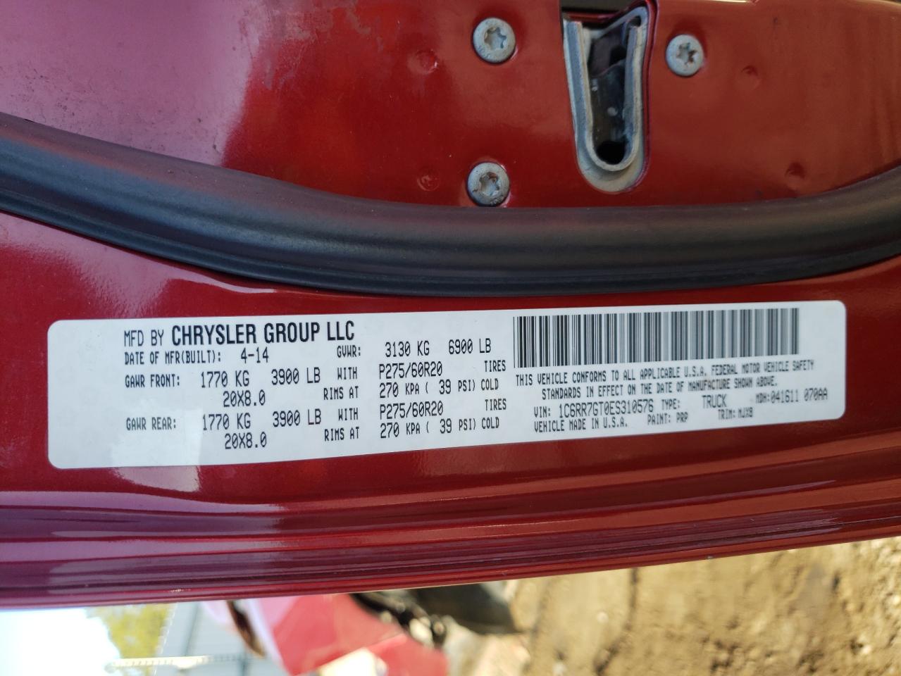 Photo 10 from auction – 2014 RAM 1500 SLT with VIN 1C6RR7GT0ES310576