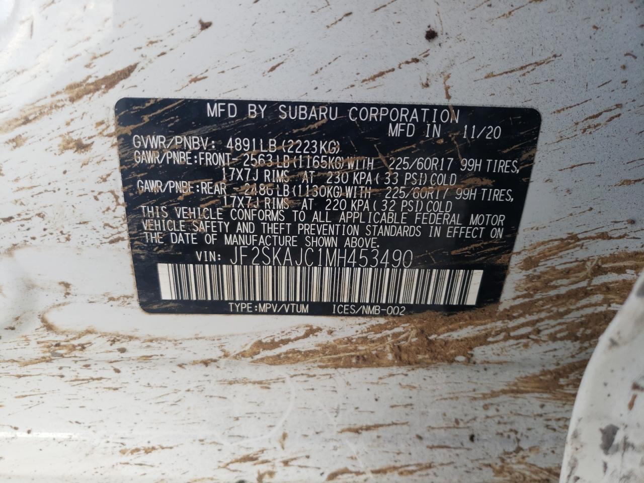 Photo 10 from auction – 2021 SUBARU FORESTER P with VIN JF2SKAJC1MH453490