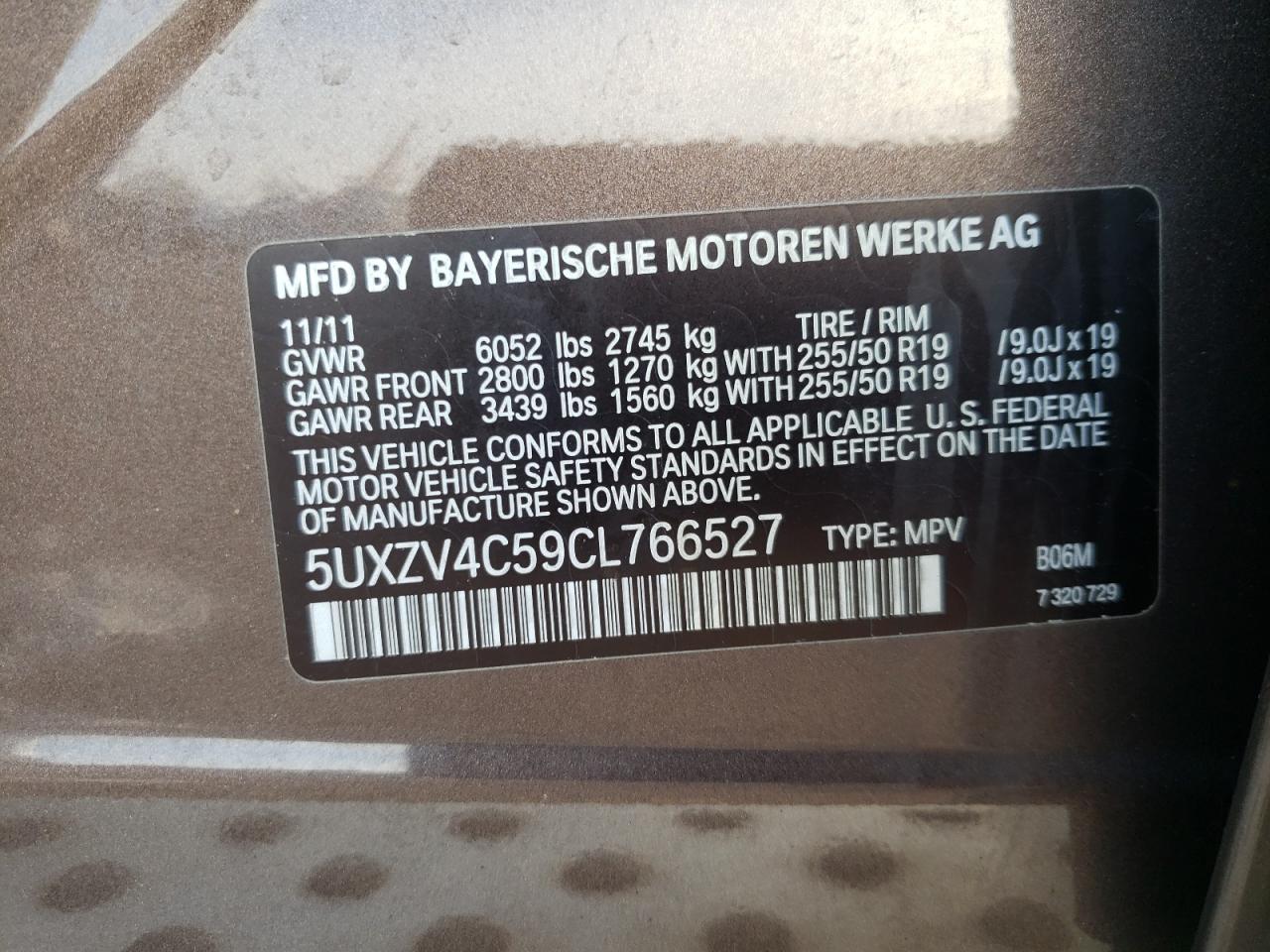 Photo 10 from auction – 2012 BMW X5 XDRIVE3 with VIN 5UXZV4C59CL766527