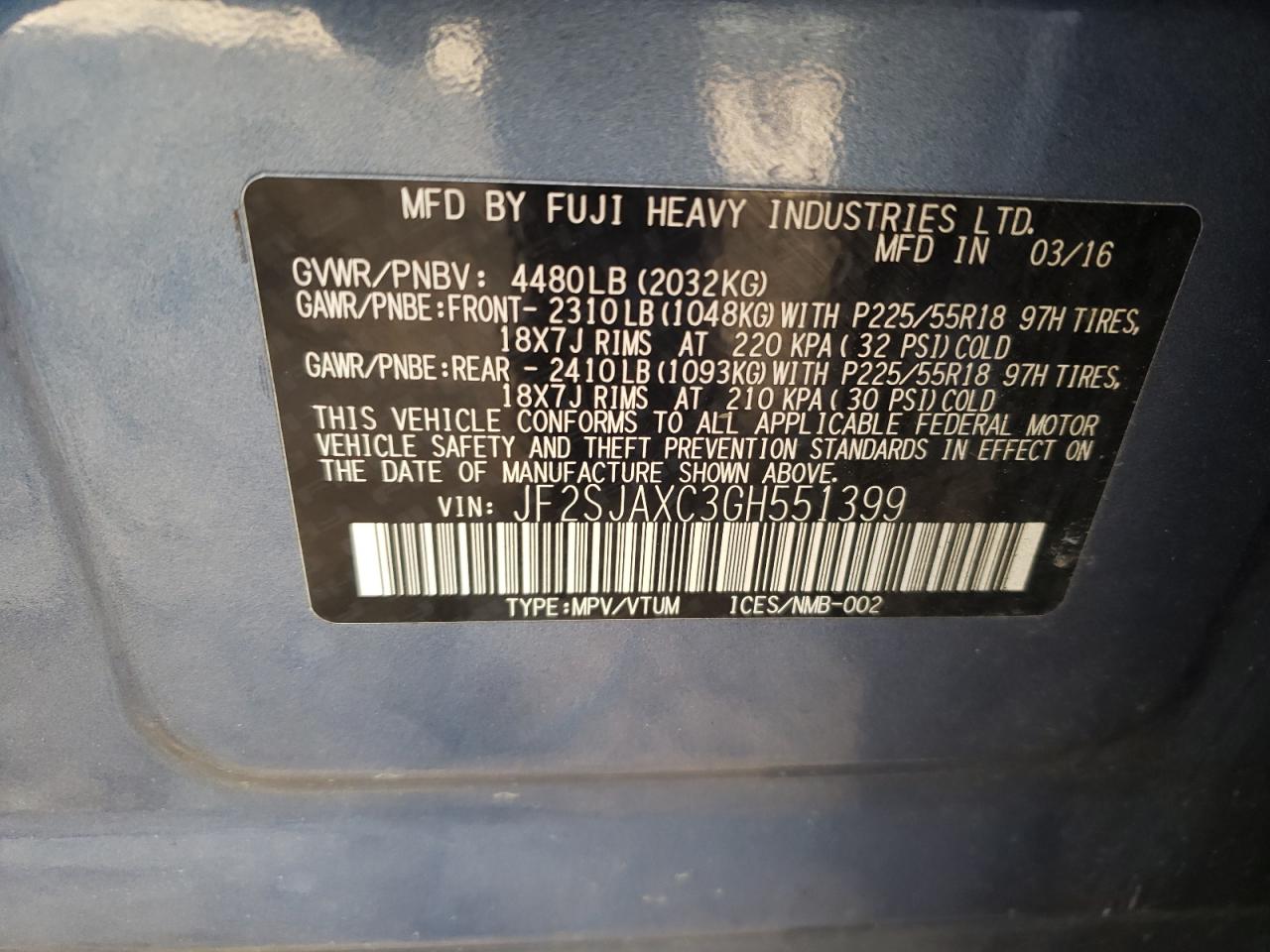 Photo 10 from auction – 2016 SUBARU FORESTER 2 with VIN JF2SJAXC3GH551399