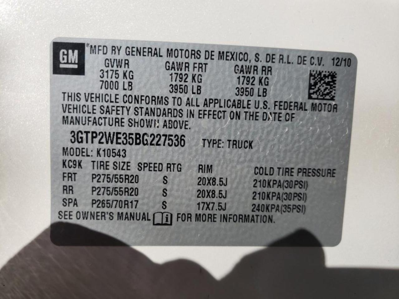 Photo 10 from auction – 2011 GMC SIERRA K15 with VIN 3GTP2WE35BG227536