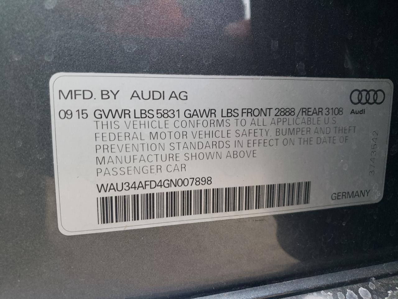Photo 10 from auction – 2016 AUDI A8 L QUATT with VIN WAU34AFD4GN007898