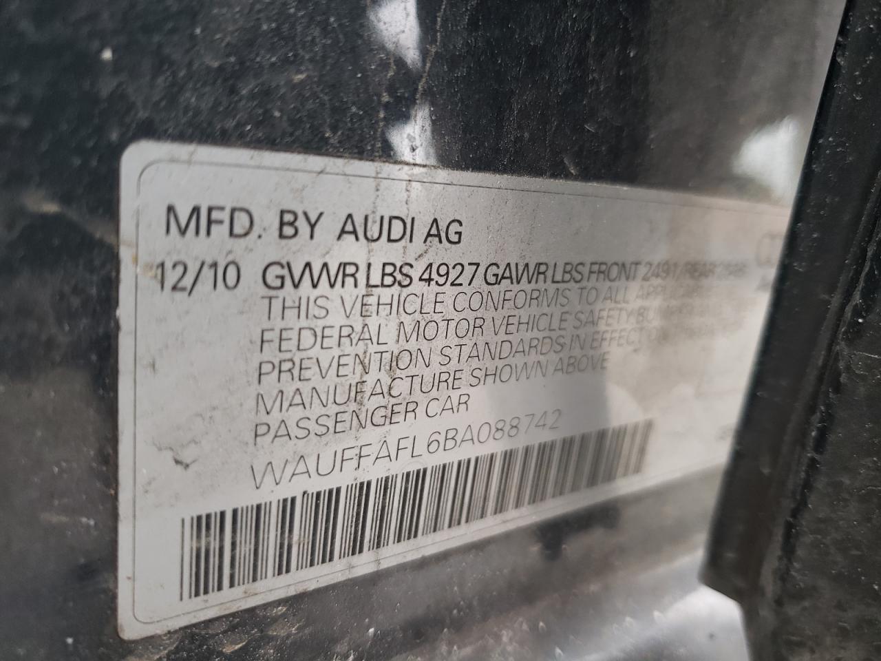 Photo 10 from auction – 2011 AUDI A4 PREMIUM with VIN WAUFFAFL6BA088742