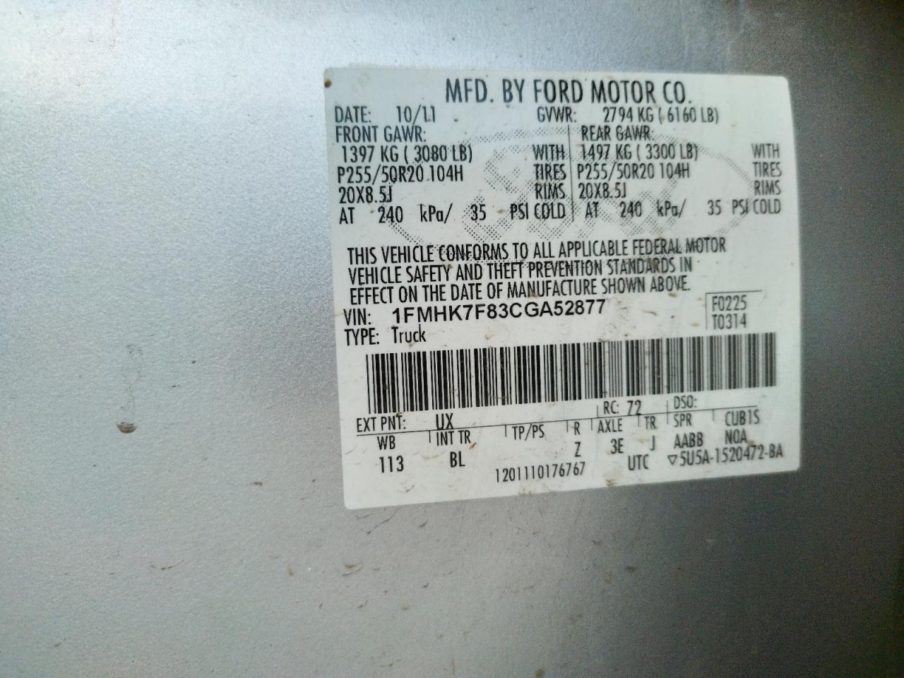 Photo 10 from auction – 2012 FORD EXPLORER L with VIN 1FMHK7F83CGA52877