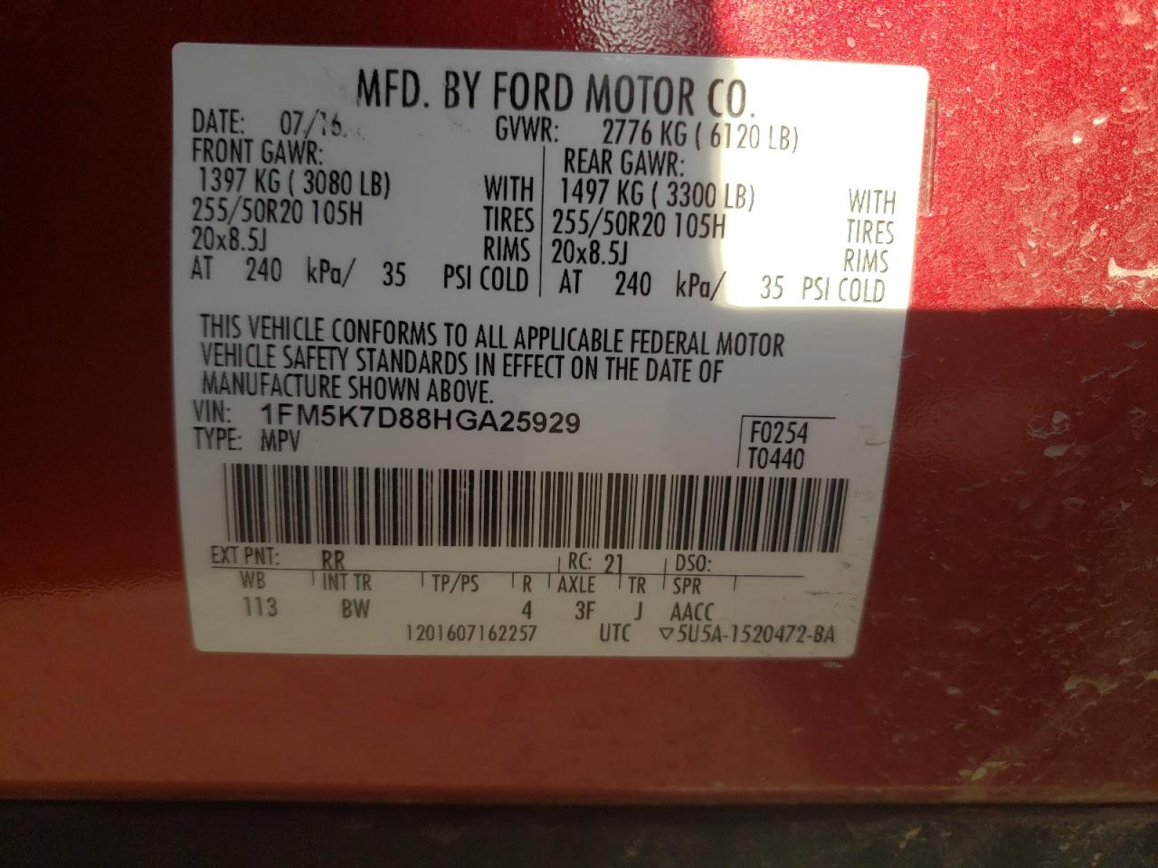 Photo 10 from auction – 2017 FORD EXPLORER with VIN 1FM5K7D88HGA25929