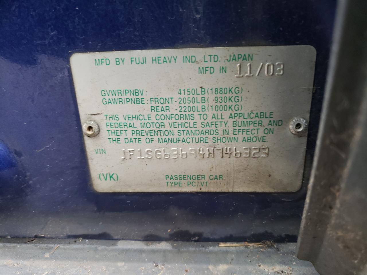 Photo 10 from auction – 2004 SUBARU FORESTER 2 with VIN JF1SG63694H746323
