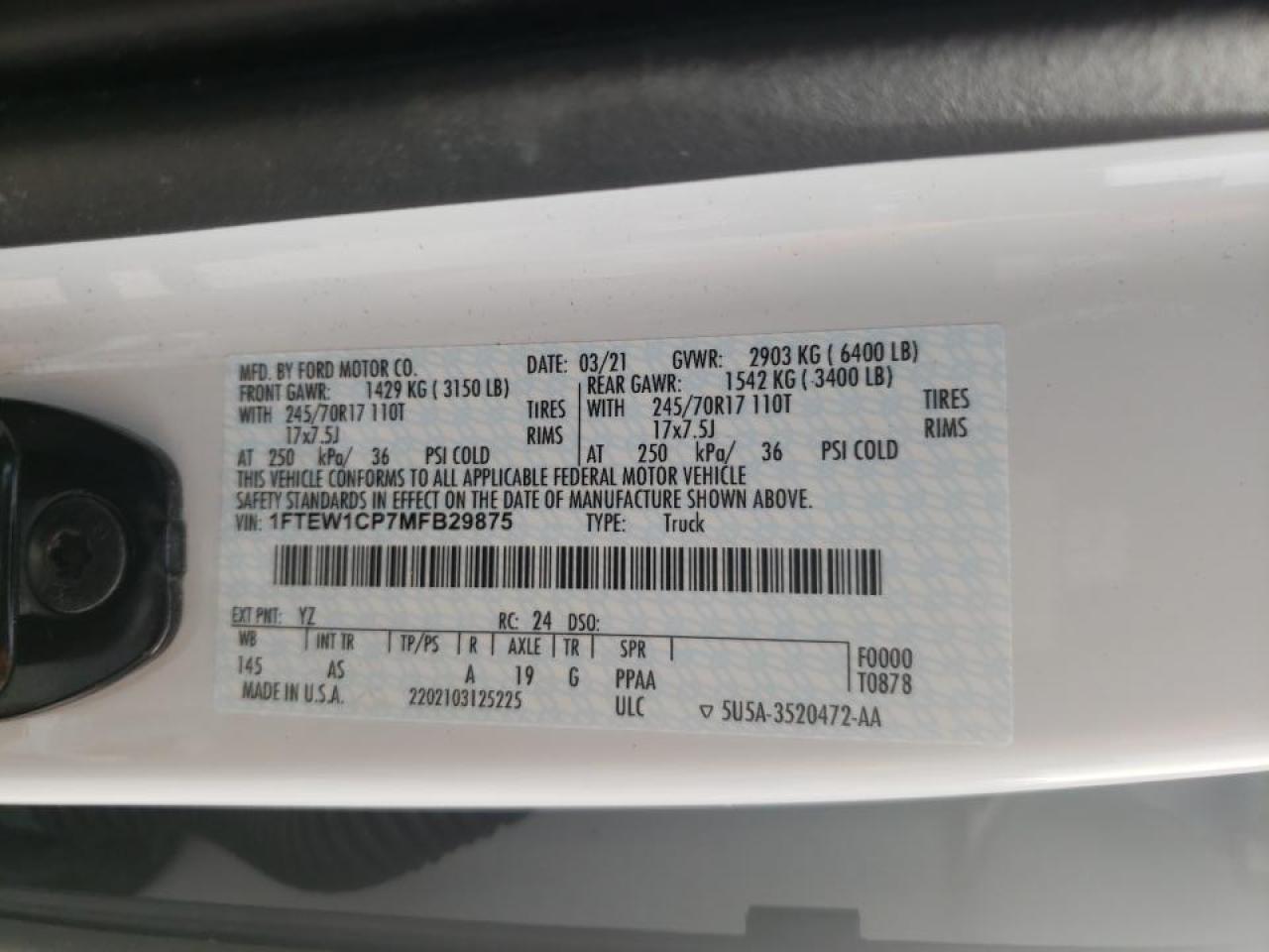 Photo 10 from auction – 2021 FORD F150 SUPER with VIN 1FTEW1CP7MFB29875