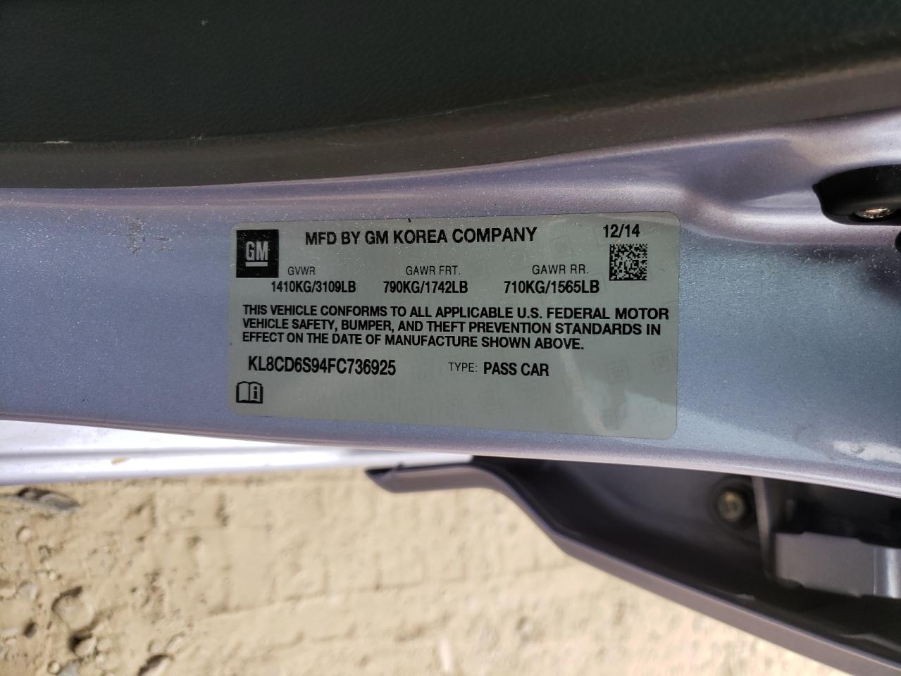 Photo 10 from auction – 2015 CHEVROLET SPARK 1LT with VIN KL8CD6S94FC736925